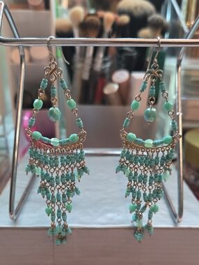 Nordstrom Turquoise Beaded Chandelier Earrings with Gold-Tone Accents